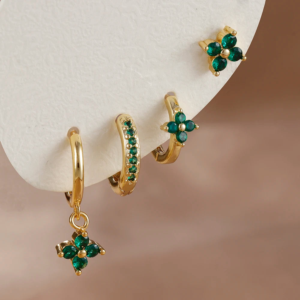 Gold-Silver Flower Hoop Earrings Set