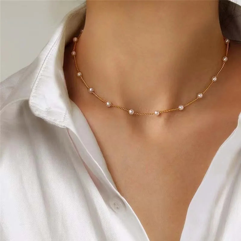 Pearl Beaded Choker Necklace