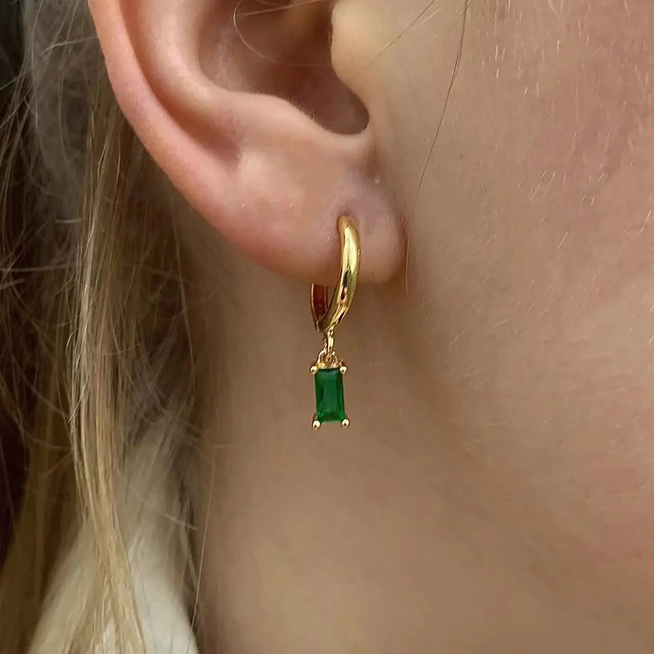 Emerald Drop Hoop Earrings