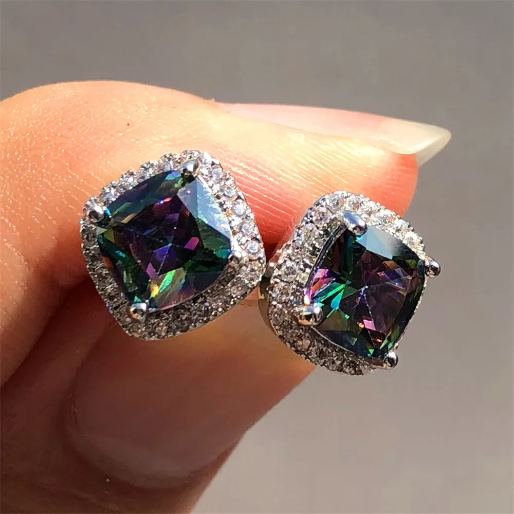 Dual Stone Stud Earrings