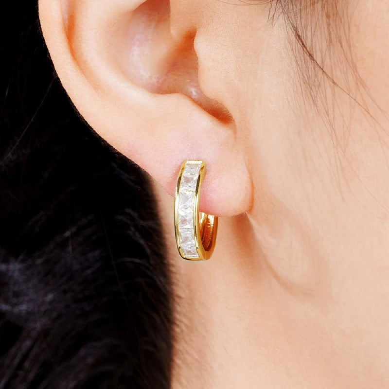 Princess Cut Hoop Earrings – 5A CZ