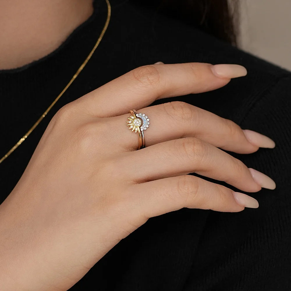 Sun & Moon Ring – 5A CZ, 925 Sterling Silver