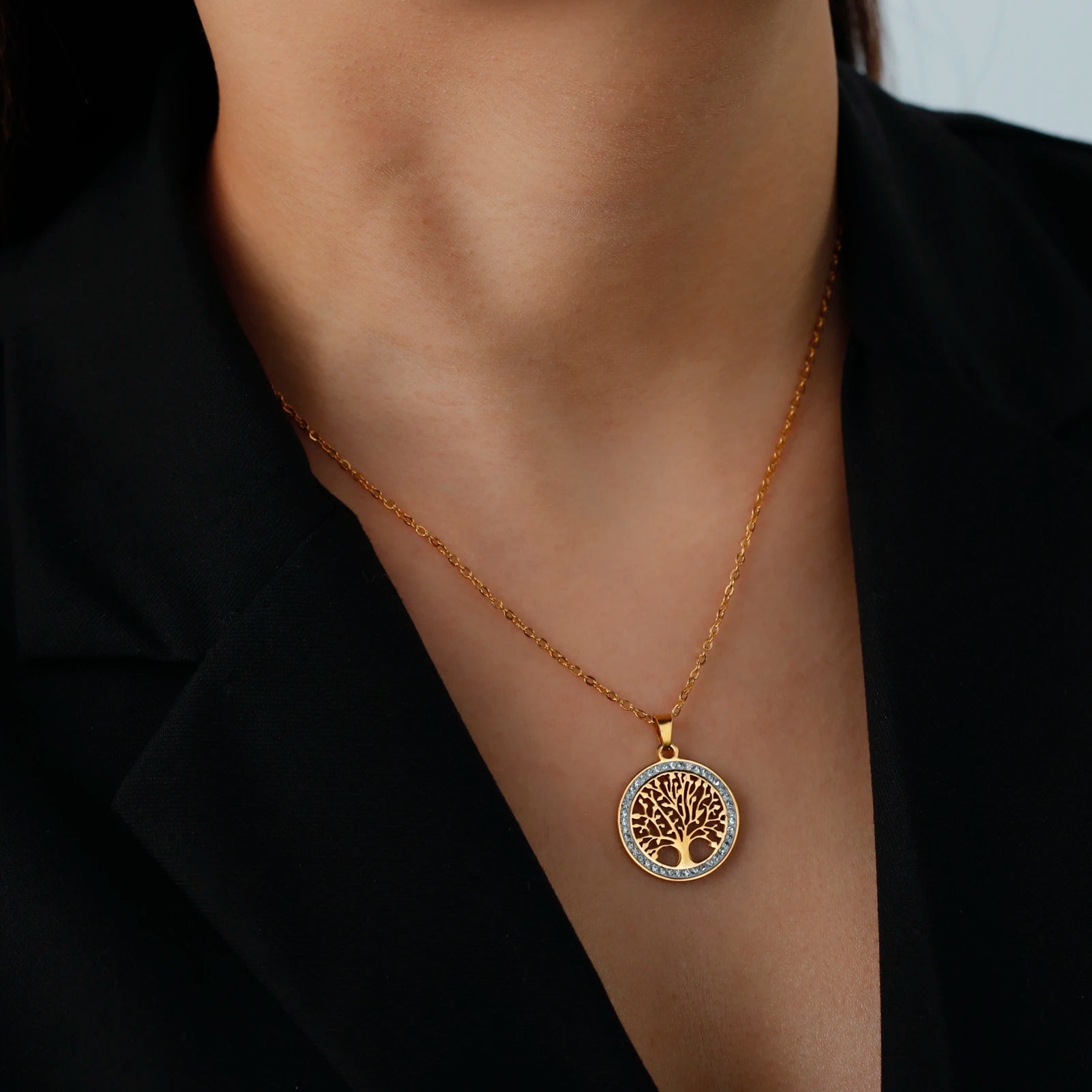 Tree of Life Necklace – 5A CZ, 18k Gold Plated