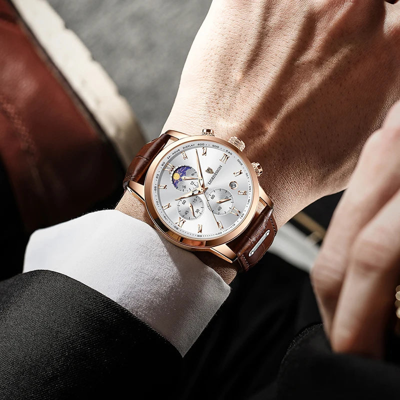 Men’s Quartz Chronograph Watch – Leather Strap