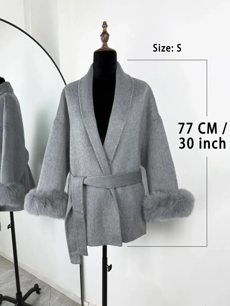 Tossy Fox Fur Wool Overcoat Women's Short Coat Office Lady Elegant Double-sided Woolen Coat 2025 New Cardigan Jackets Loose Wool