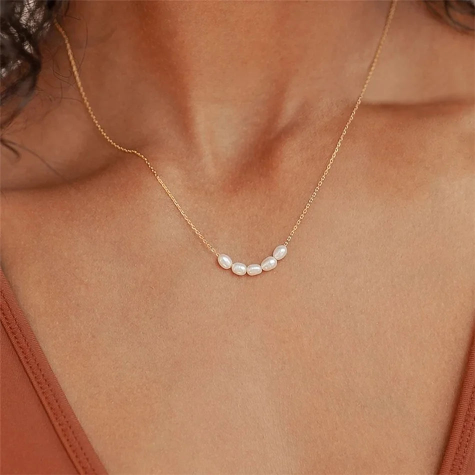 Gold Pearl Choker Necklace