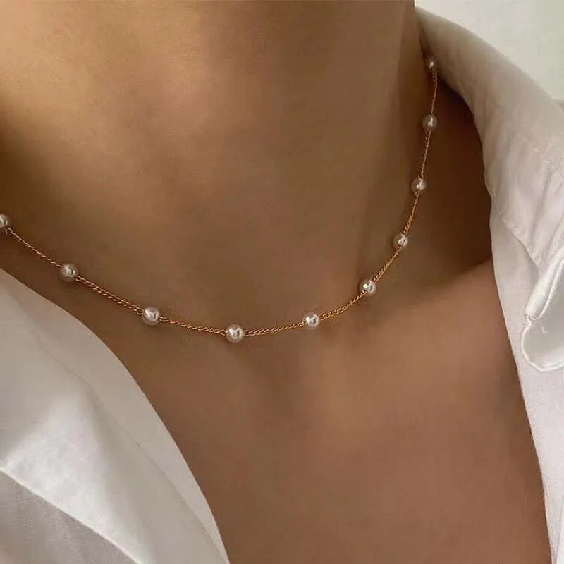 Pearl Beaded Choker Necklace