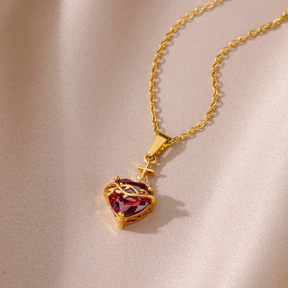 Heart Cross Necklace – 5A CZ