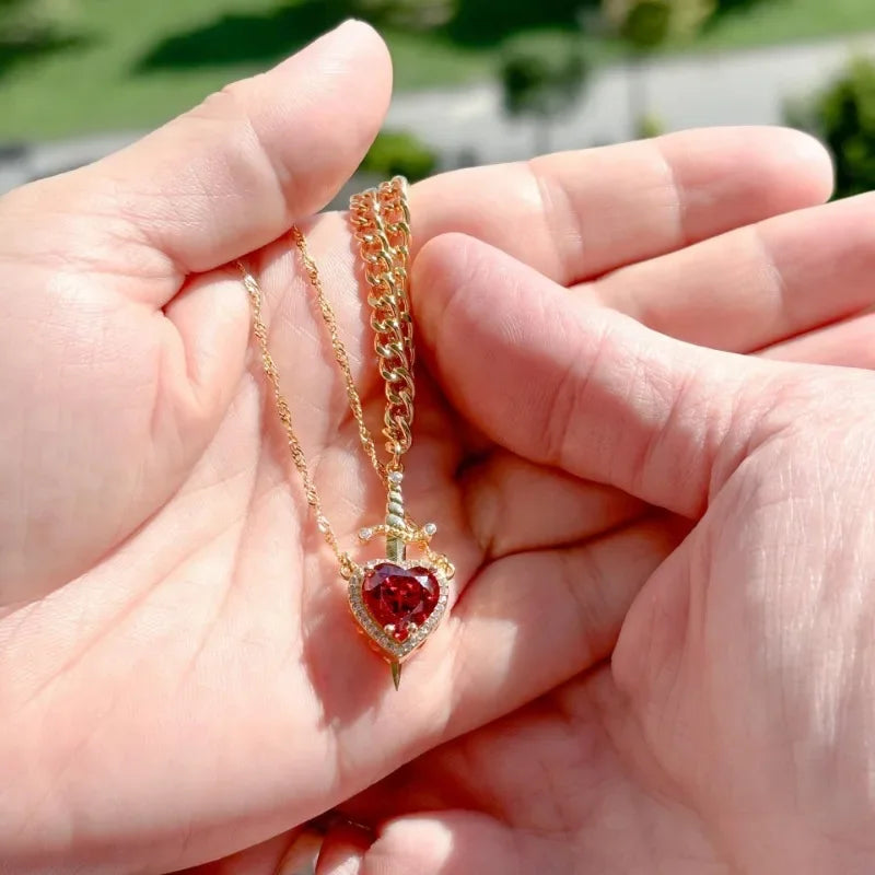 Heart & Sword Necklace – 18k Gold Plated