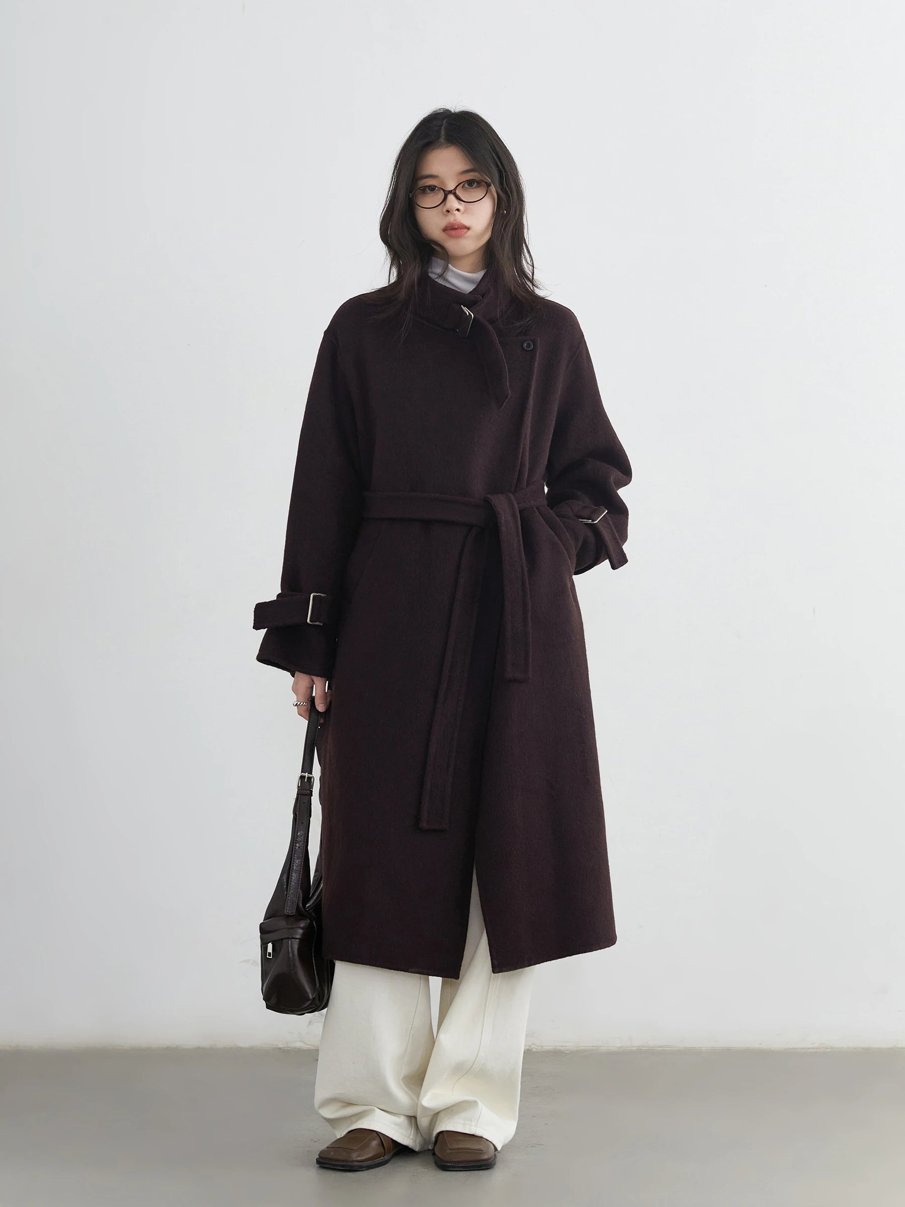 CHIC VEN Fashion Women Long Woolen Coats Stand Collar Double-sided Office Ladies Warm Overcoat Belt Autumn Winter 2025 Outerwear