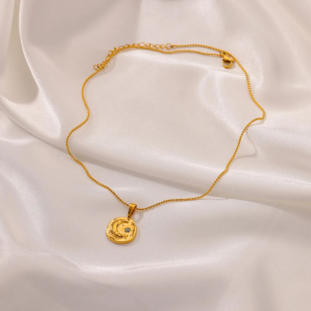 Star & Moon Necklace – 5A CZ, 18k Gold Plated