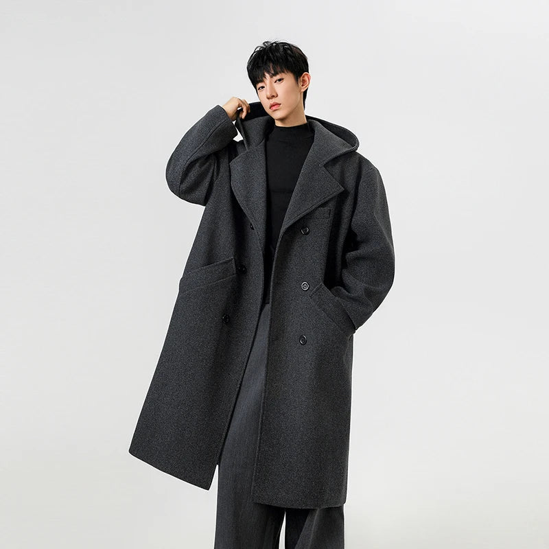 Men’s Hooded Double-Breasted Wool Overcoat — Old Money