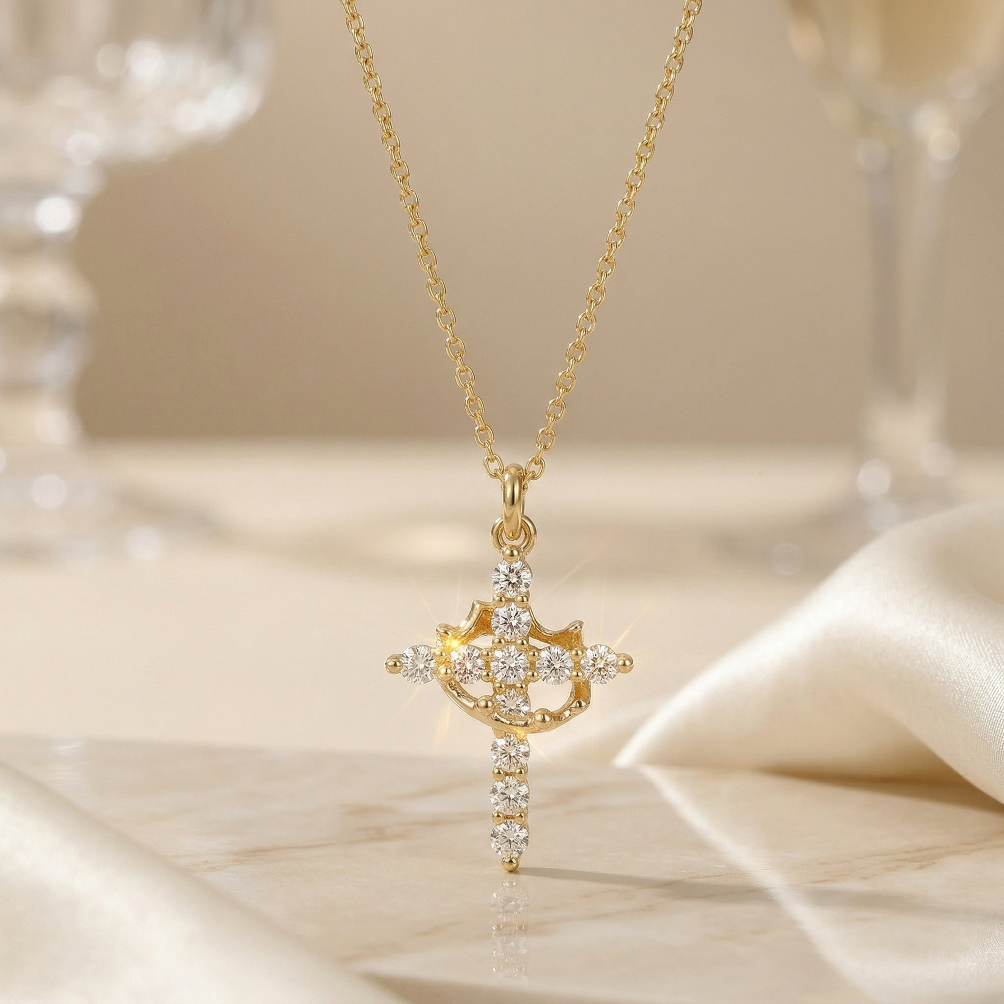 Cross Pendant Necklace – 5A CZ, 18k Gold Plated