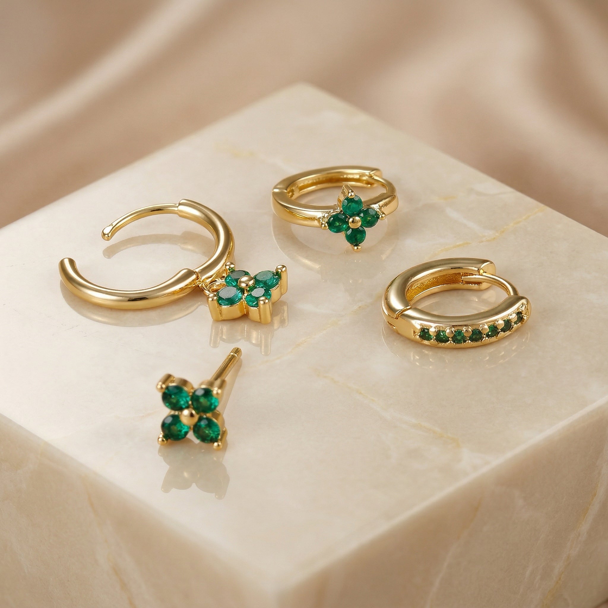 Gold-Silver Flower Hoop Earrings Set
