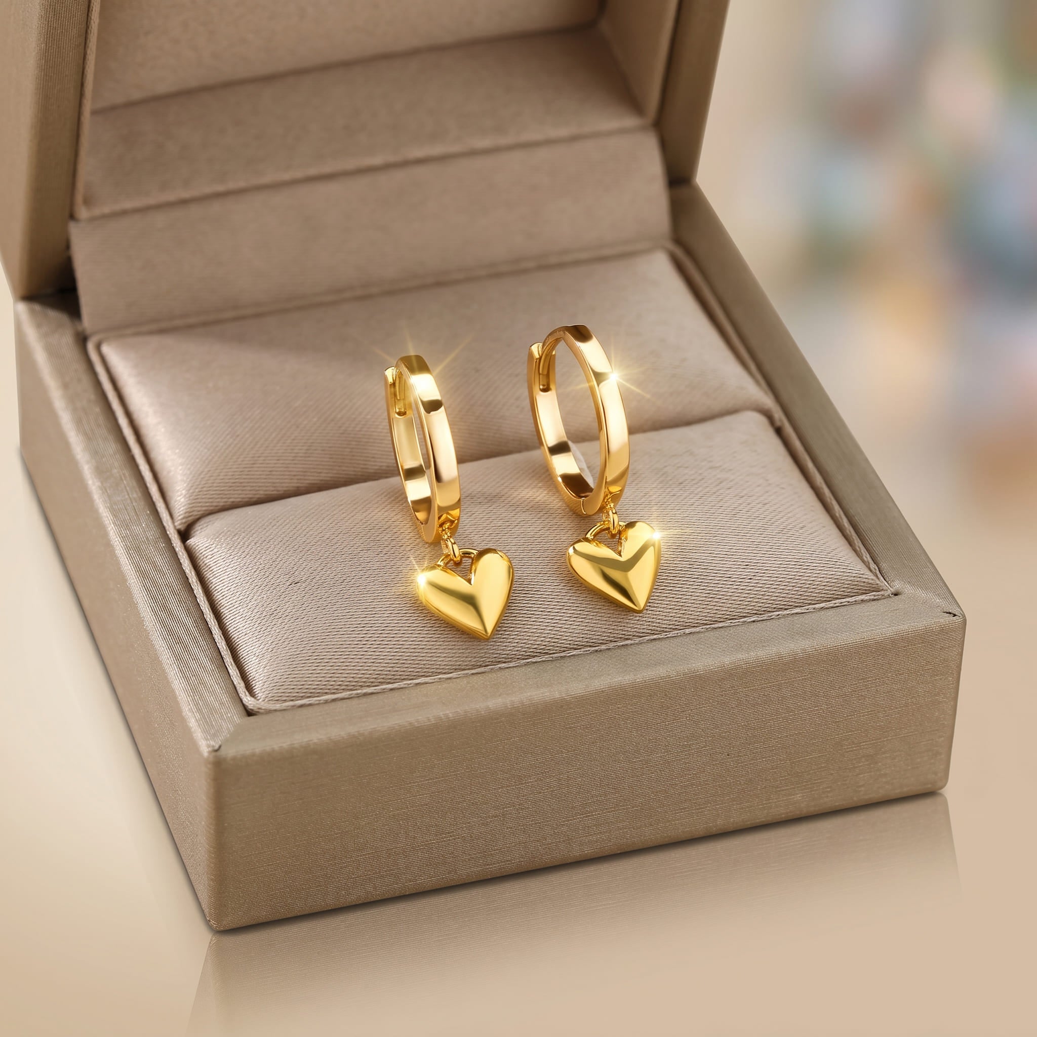 Heart Drop Earrings – 18k Gold Plated