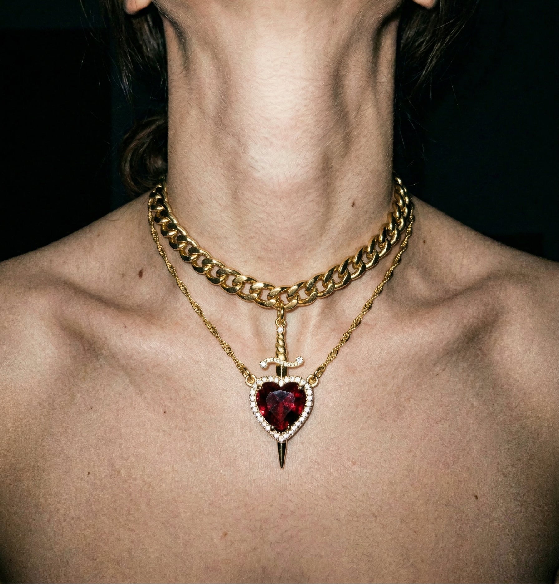 Heart & Sword Necklace – 18k Gold Plated