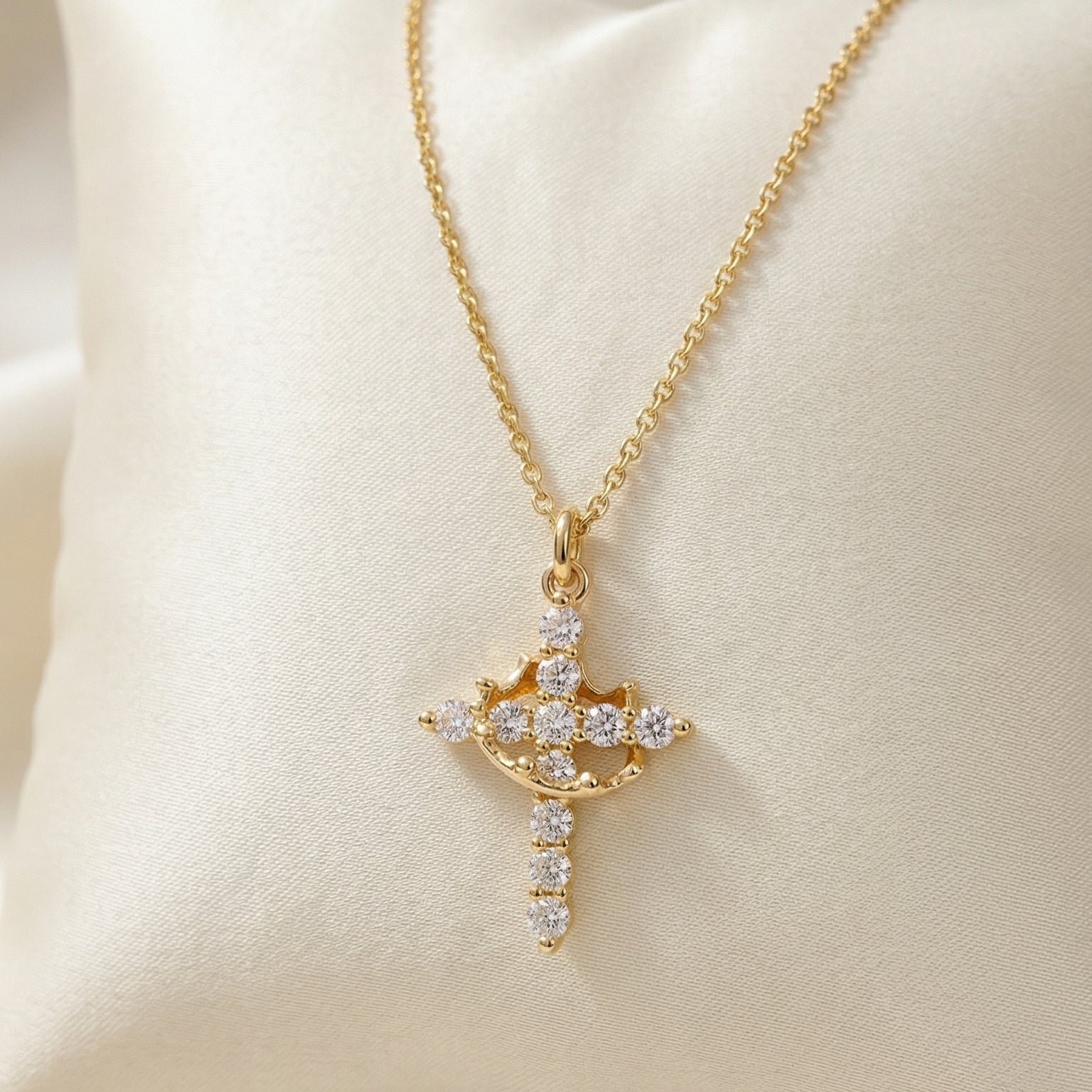Cross Pendant Necklace – 5A CZ, 18k Gold Plated
