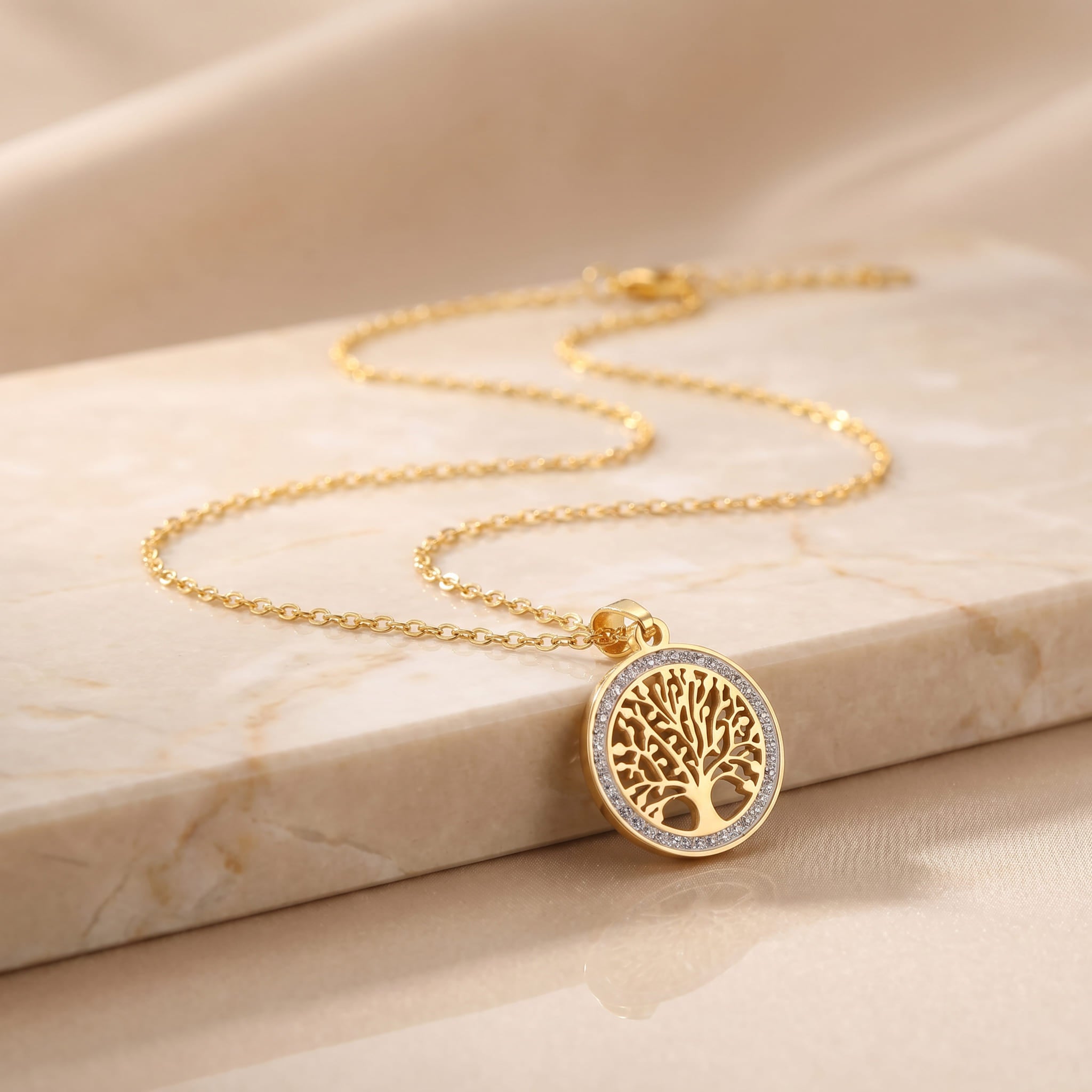 Tree of Life Necklace – 5A CZ, 18k Gold Plated