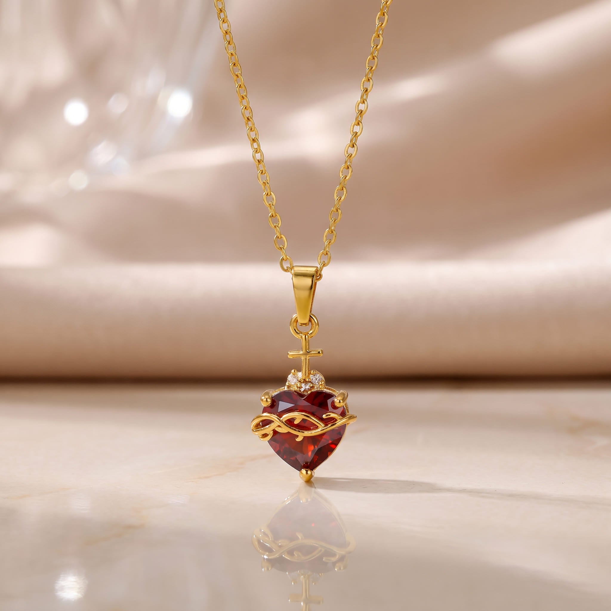 Heart Cross Necklace – 5A CZ