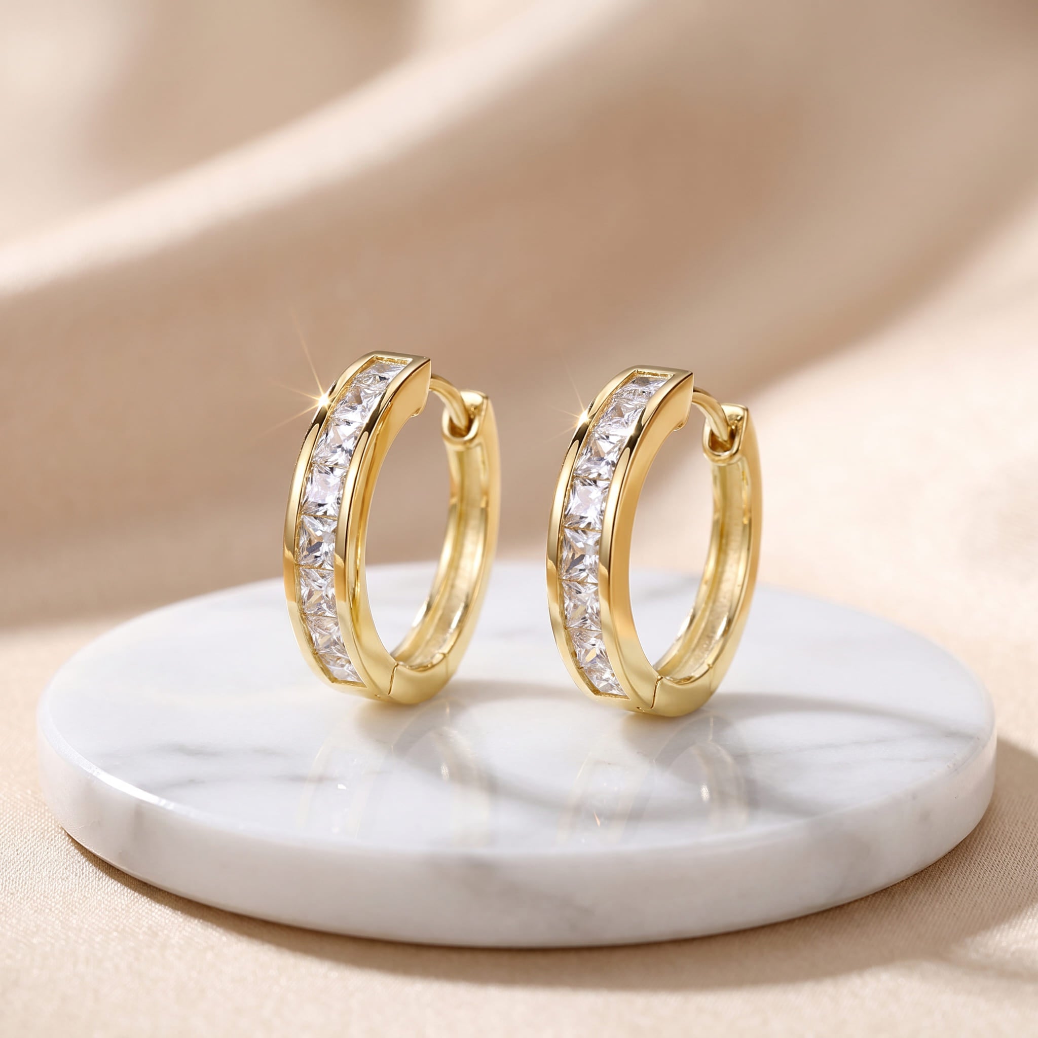 Princess Cut Hoop Earrings – 5A CZ