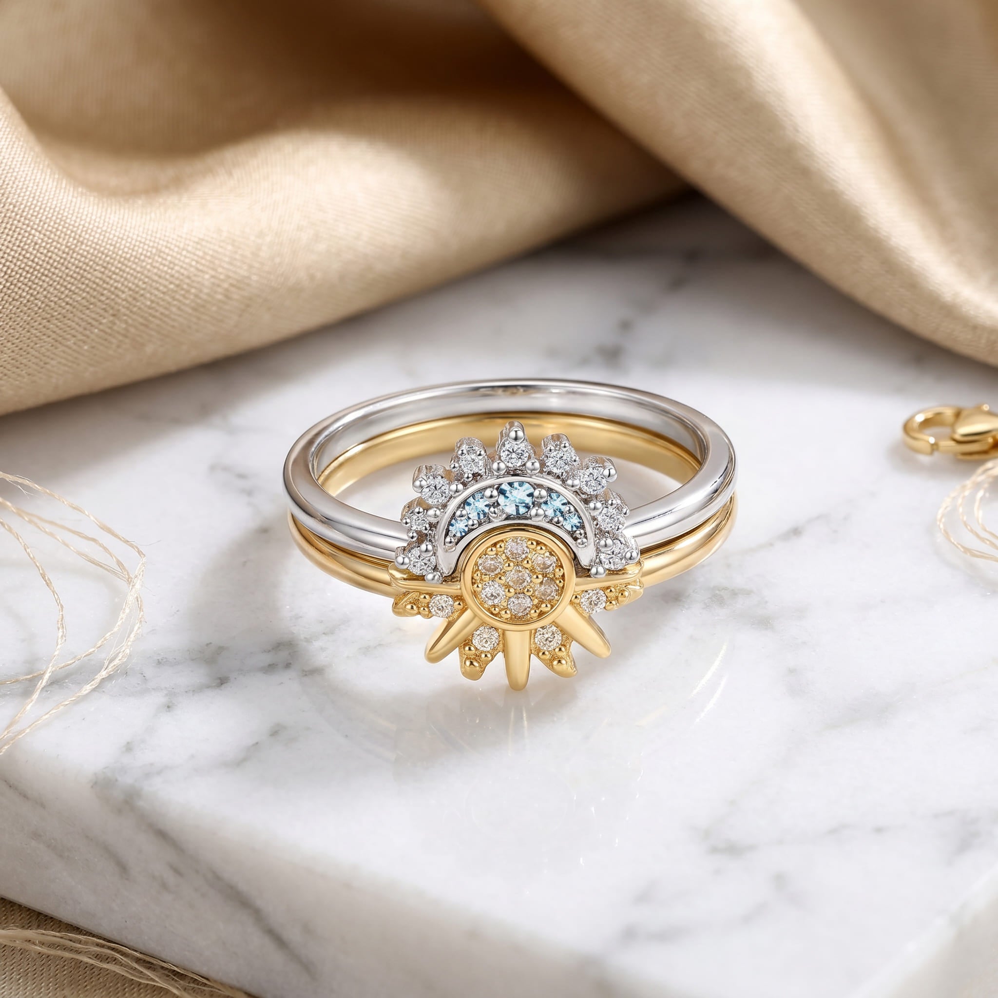 Sun & Moon Ring – 5A CZ, 925 Sterling Silver